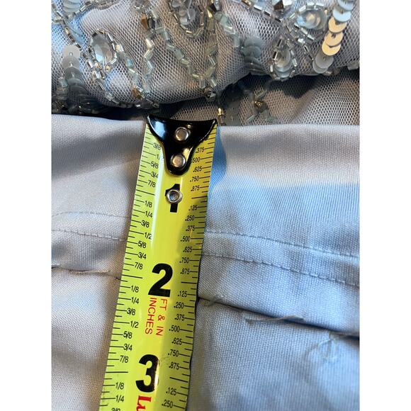 Aidan Mattox Beaded Off Shoulder Halter Gown Silver Blue Size 8 Hemmed - Picture 13 of 13